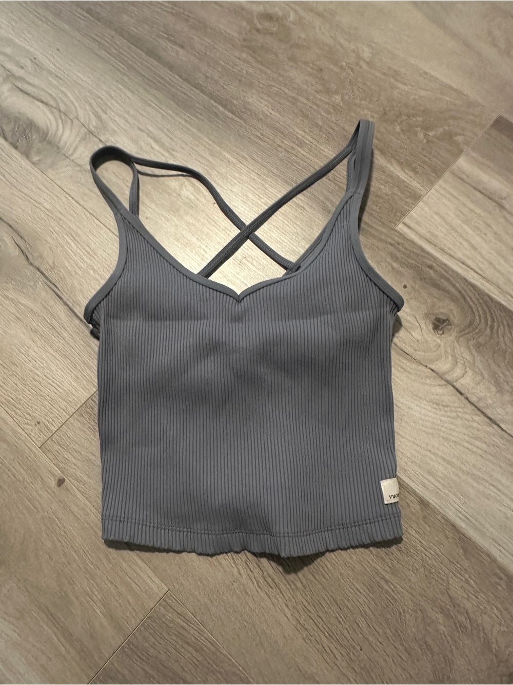 Vuori Ribbed Cross-Strap Camisole in Slate Blue